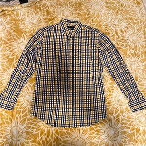 BANANA REPUBLIC Men's Blue and Yellow Checkered Shirt